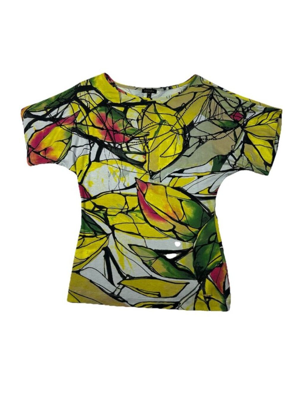 Escada Top Medium Yellow Abstract Beaded Sequin Blouse Birds Of Paradise Top
